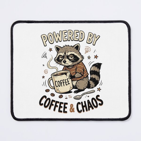 Item preview, Powered by Coffee & Chaos – Raccoon Coffee Humor designed and sold by Pixelith-Arts.