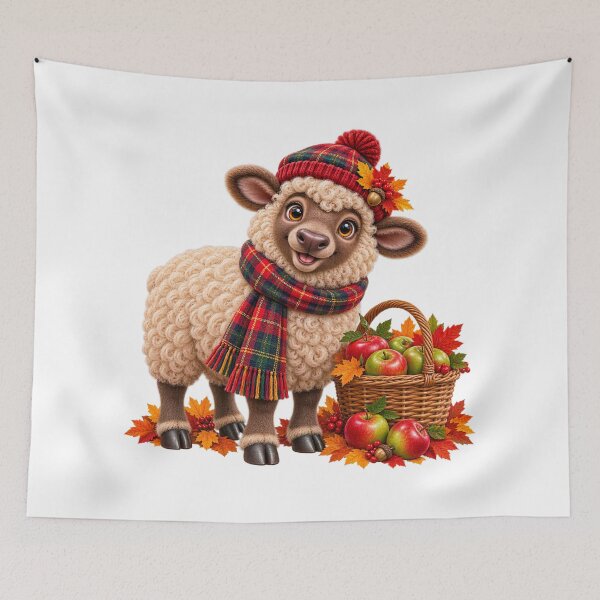 Item preview, Cute Scottish Highland Sheep with Apples and Autumn Leaves designed and sold by MaedK.