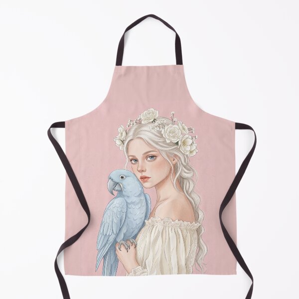 Item preview, Elegant Woman with Blue Parrot and White Floral Crown Illustration designed and sold by Pasteltone.