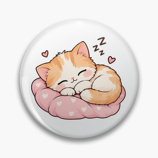 Item preview, Sleepy Kawaii Cat Sticker | Cute Kitten on Pink Heart Pillow designed and sold by PopStickerLab22.