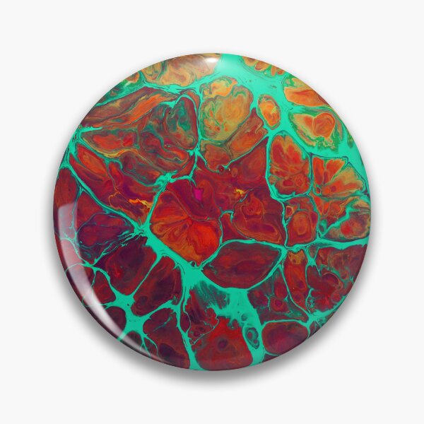 Item preview, Abstract Fluid Art Turquoise Red Orange Marbled Acrylic Pour Pattern designed and sold by JRRTs.