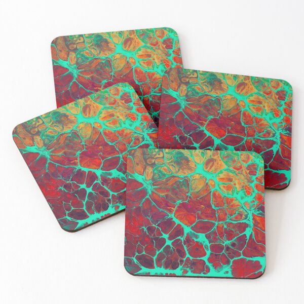 Item preview, Abstract Fluid Art Turquoise Red Orange Marbled Acrylic Pour Pattern designed and sold by JRRTs.