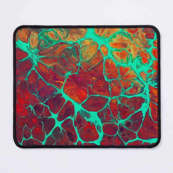 Item preview, Abstract Fluid Art Turquoise Red Orange Marbled Acrylic Pour Pattern designed and sold by JRRTs.