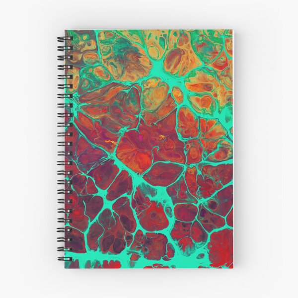Item preview, Abstract Fluid Art Turquoise Red Orange Marbled Acrylic Pour Pattern designed and sold by JRRTs.