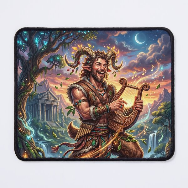 Item preview, Joyful Satyr Playing a Lyre in Enchanted Forest designed and sold by Lucid Dream Pixel.