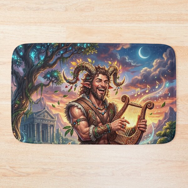 Item preview, Joyful Satyr Playing a Lyre in Enchanted Forest designed and sold by Lucid Dream Pixel.