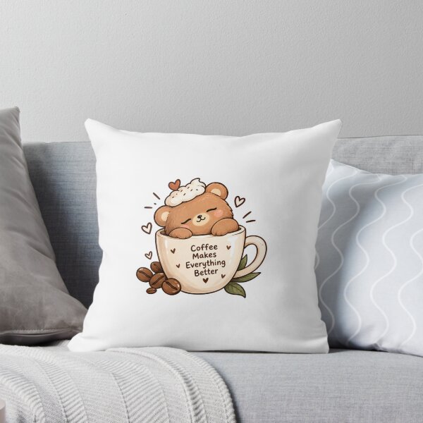 Item preview, Coffee Makes Everything Better Sticker | Cute Kawaii Bear Coffee designed and sold by PopStickerLab22.