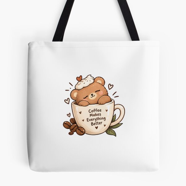 Item preview, Coffee Makes Everything Better Sticker | Cute Kawaii Bear Coffee designed and sold by PopStickerLab22.