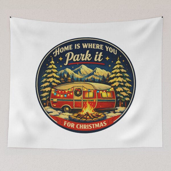 Item preview, Home Is Where You Park It for Christmas Vintage Camper Holiday Badge designed and sold by GabeMountainArt.