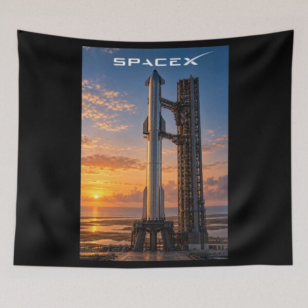 Item preview, SpaceX Starship Reentry – Retro Navy Orange Silkscreen Space Art designed and sold by TEEJAMBOREE.