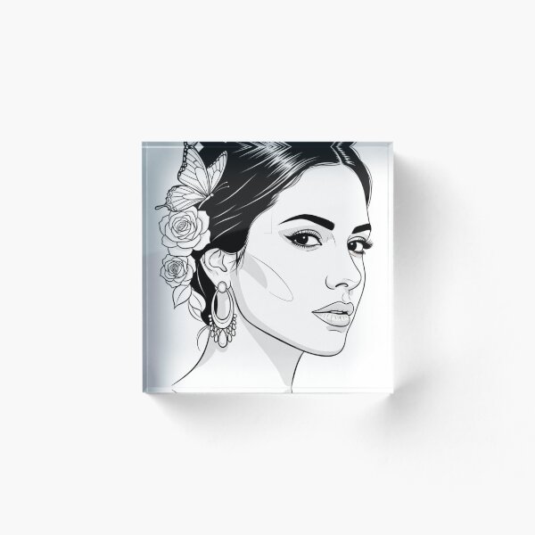 Artikelvorschau, Elegante Frau mit Rosen und Schmetterling – Minimalistisches Linienkunstporträt entworfen und verkauft von Divinedesignbydulce.