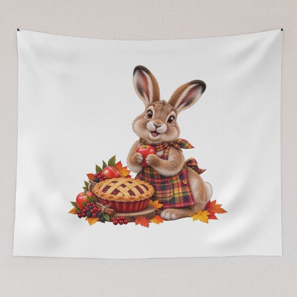 Item preview, Cute Scottish Mountain Hare with Autumn Apple and Berry Pie designed and sold by MaedK.
