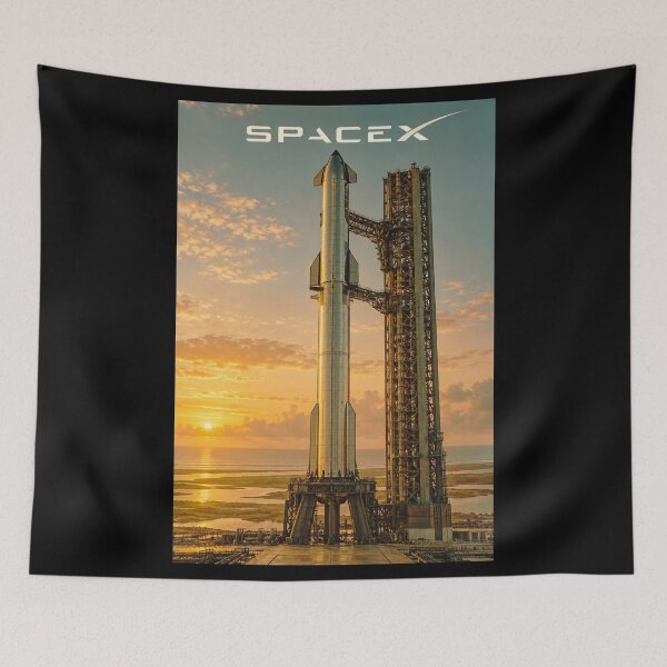 Item preview, SpaceX Starship Reentry – Retro Navy Orange Silkscreen Space Art designed and sold by TEEJAMBOREE.