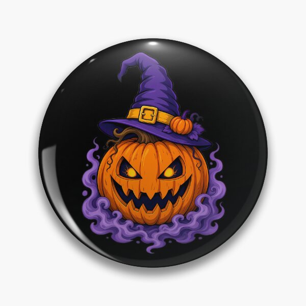 Item preview, Jack-o'-Lantern Pumpkin Wearing Purple Witch Hat designed and sold by Linework Studio.