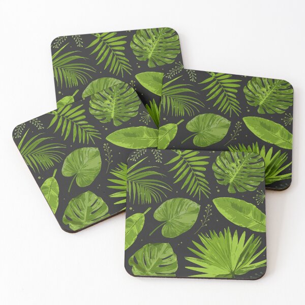 Item preview, Tropical Jungle Leaves Pattern Green Monstera & Palm Leaves on Black designed and sold by JRRTs.