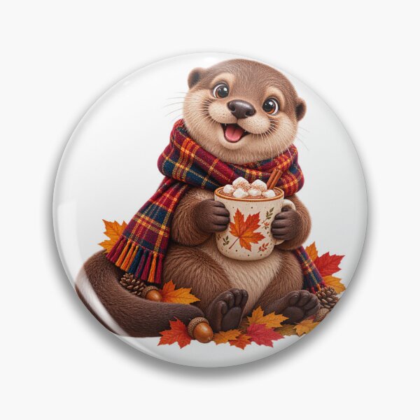 Item preview, Cute Scottish Otter with Hot Chocolate and Autumn Leaves designed and sold by MaedK.