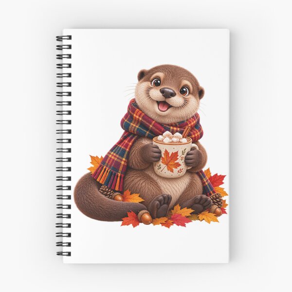 Item preview, Cute Scottish Otter with Hot Chocolate and Autumn Leaves designed and sold by MaedK.