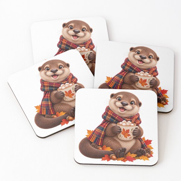 Item preview, Cute Scottish Otter with Hot Chocolate and Autumn Leaves designed and sold by MaedK.