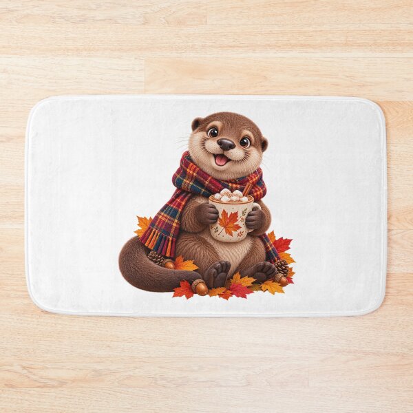 Item preview, Cute Scottish Otter with Hot Chocolate and Autumn Leaves designed and sold by MaedK.