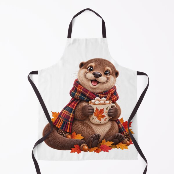 Item preview, Cute Scottish Otter with Hot Chocolate and Autumn Leaves designed and sold by MaedK.