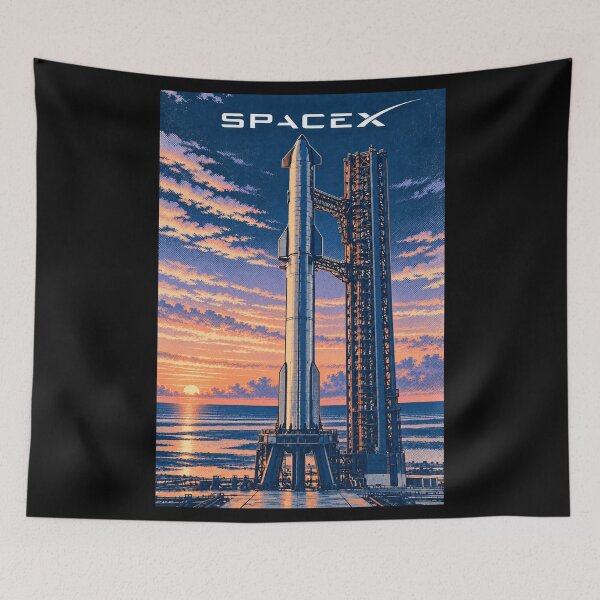 Item preview, SpaceX Starship Reentry – Retro Navy Orange Silkscreen Space Art designed and sold by TEEJAMBOREE.