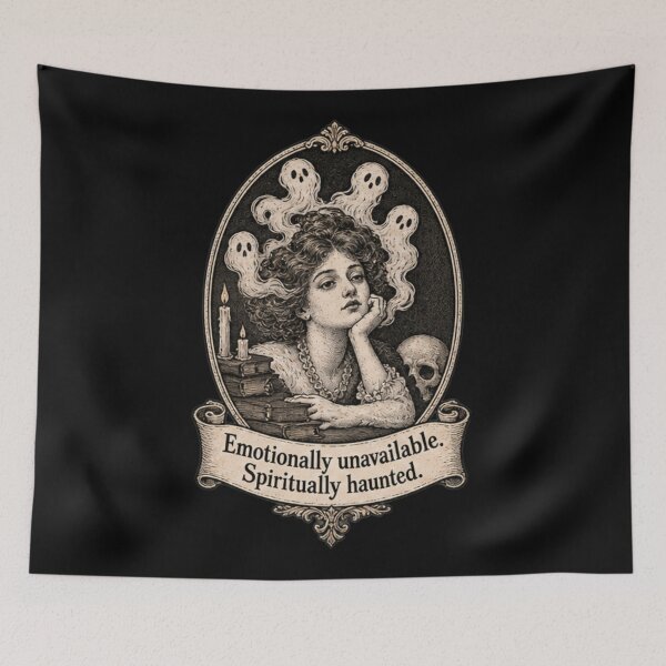 Item preview, Emotionally Unavailable Spiritually Haunted – Dark Halloween Humor designed and sold by doorzz.