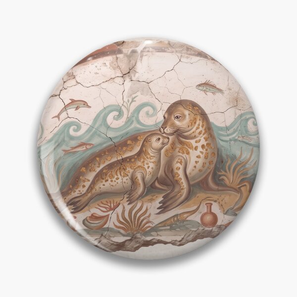 Item preview, Mediterranean Seal Mother and Pup - Roman Fresco Art designed and sold by codex antique.