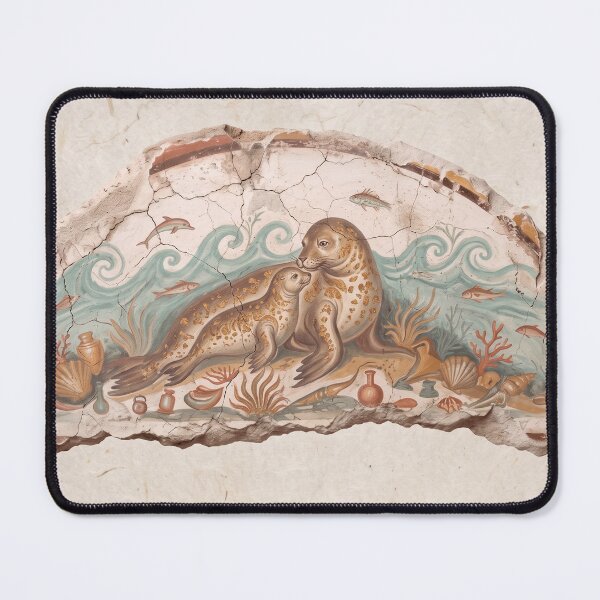 Item preview, Mediterranean Seal Mother and Pup - Roman Fresco Art designed and sold by codex antique.