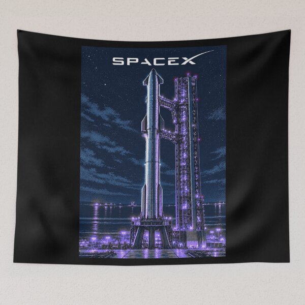 Item preview, SpaceX Starship Reentry – Retro Navy Orange Silkscreen Space Art designed and sold by TEEJAMBOREE.