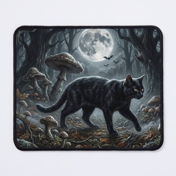 Item preview, Black Cat in the Moonlit Mushroom Forest designed and sold by Ruinations Creations .