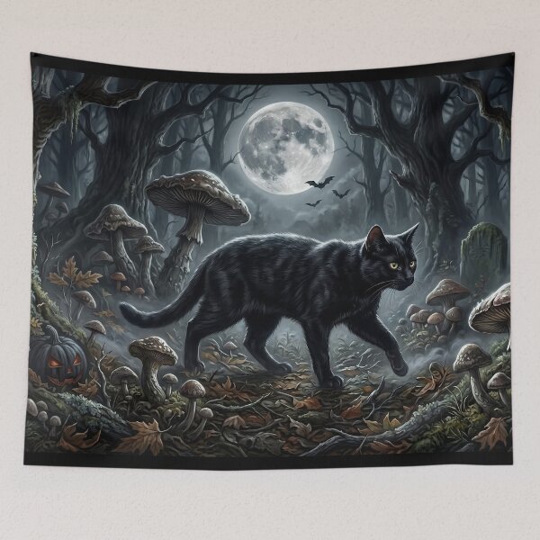 Item preview, Black Cat in the Moonlit Mushroom Forest designed and sold by Ruinations Creations .