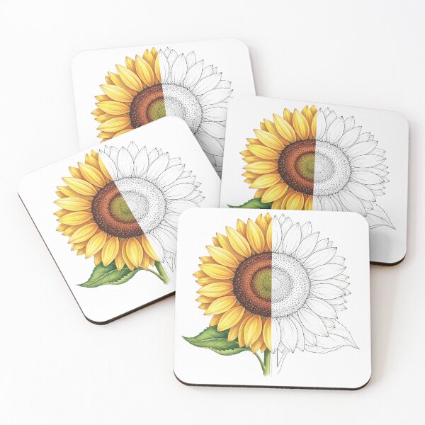 Item preview, Sunflower Half Sketch Half Color – Artistic Botanical Illustration designed and sold by Apex Designs.