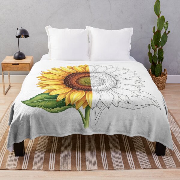 Item preview, Sunflower Half Sketch Half Color – Artistic Botanical Illustration designed and sold by Apex Designs.