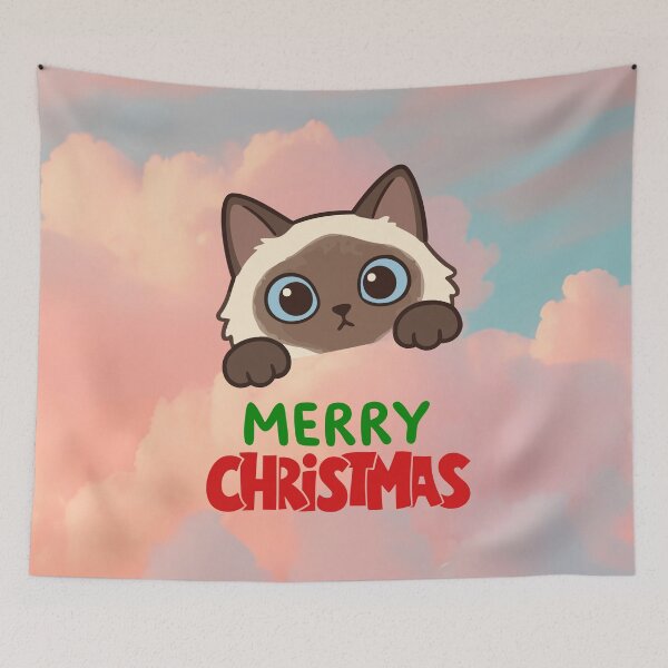 Item preview, Cute Siamese Cat Merry Christmas Holiday Art designed and sold by stormk10.