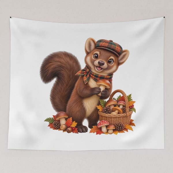 Item preview, Cute Scottish Pine Marten Foraging for Autumn Mushrooms designed and sold by MaedK.