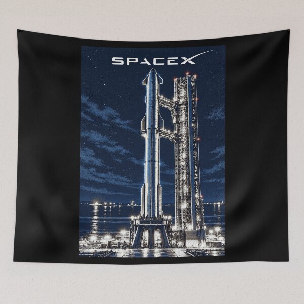 Item preview, SpaceX Starship Reentry – Retro Navy Orange Silkscreen Space Art designed and sold by TEEJAMBOREE.