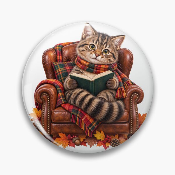 Item preview, Cute Scottish Wildcat Reading a Book in a Cosy Autumn Armchair designed and sold by MaedK.
