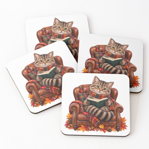 Item preview, Cute Scottish Wildcat Reading a Book in a Cosy Autumn Armchair designed and sold by MaedK.