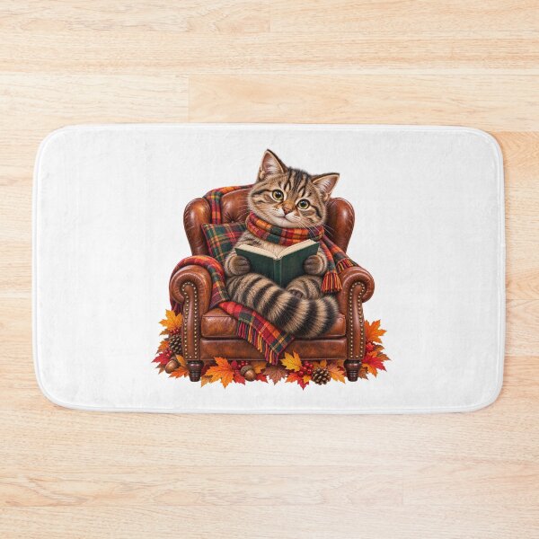 Item preview, Cute Scottish Wildcat Reading a Book in a Cosy Autumn Armchair designed and sold by MaedK.