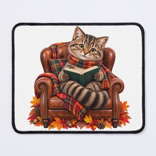 Item preview, Cute Scottish Wildcat Reading a Book in a Cosy Autumn Armchair designed and sold by MaedK.