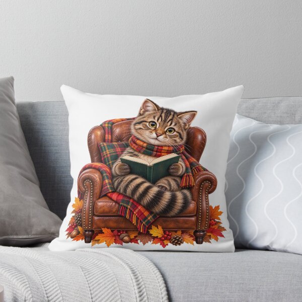 Item preview, Cute Scottish Wildcat Reading a Book in a Cosy Autumn Armchair designed and sold by MaedK.