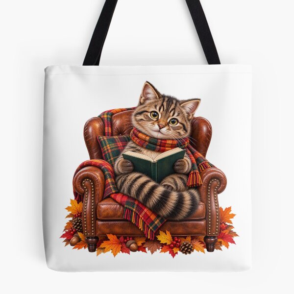Item preview, Cute Scottish Wildcat Reading a Book in a Cosy Autumn Armchair designed and sold by MaedK.
