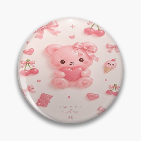 Item preview, Sweet Vibes - Kawaii 3D Pink Resin Bear with Bows and Cherries - Glitter Sticker Collection designed and sold by SatinPosterCo.