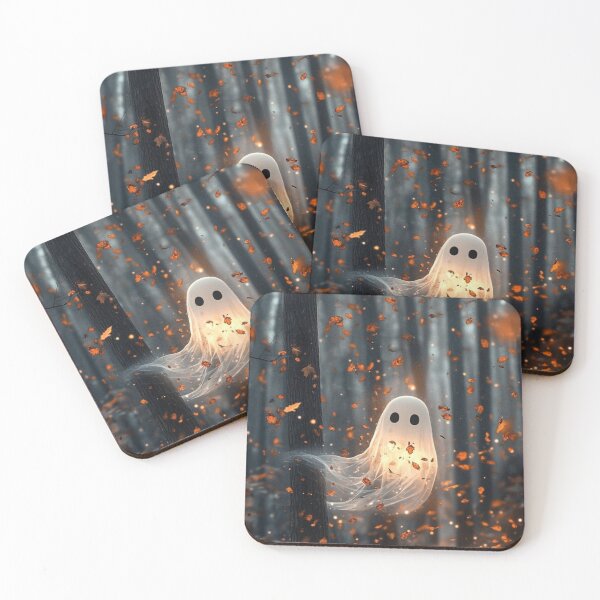 Item preview, Cute Ghost Floating in Autumn Forest — Spooky Fall Leaves Art designed and sold by LYAN-STORE.