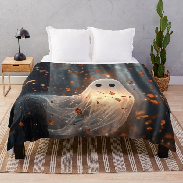 Item preview, Cute Ghost Floating in Autumn Forest — Spooky Fall Leaves Art designed and sold by LYAN-STORE.