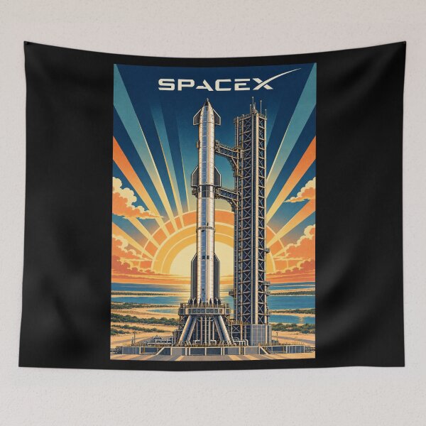 Item preview, SpaceX Starship Reentry – Retro Navy Orange Silkscreen Space Art designed and sold by TEEJAMBOREE.