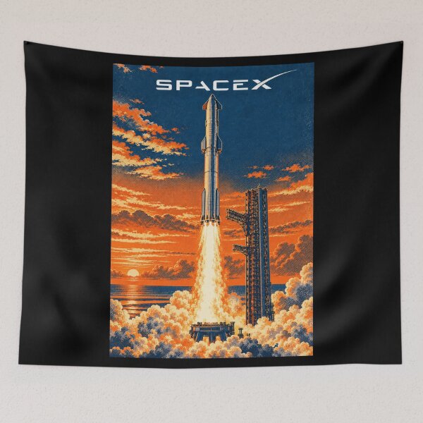Item preview, SpaceX Starship Reentry – Retro Navy Orange Silkscreen Space Art designed and sold by TEEJAMBOREE.