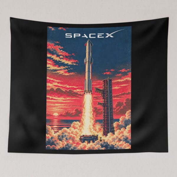 Item preview, SpaceX Starship Reentry – Retro Navy Orange Silkscreen Space Art designed and sold by TEEJAMBOREE.