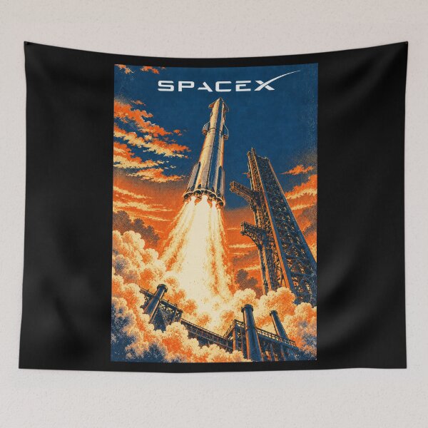 Item preview, SpaceX Starship Reentry – Retro Navy Orange Silkscreen Space Art designed and sold by TEEJAMBOREE.