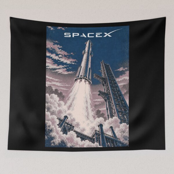 Item preview, SpaceX Starship Reentry – Retro Navy Orange Silkscreen Space Art designed and sold by TEEJAMBOREE.